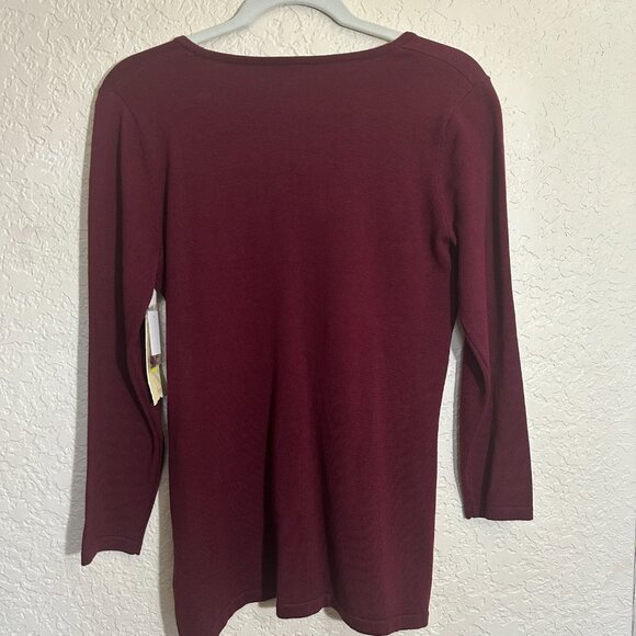 Reba‎ Holiday Gems Merlot Sweater Small Tassel Keyhole Front Studded NWT - Picture 8 of 9